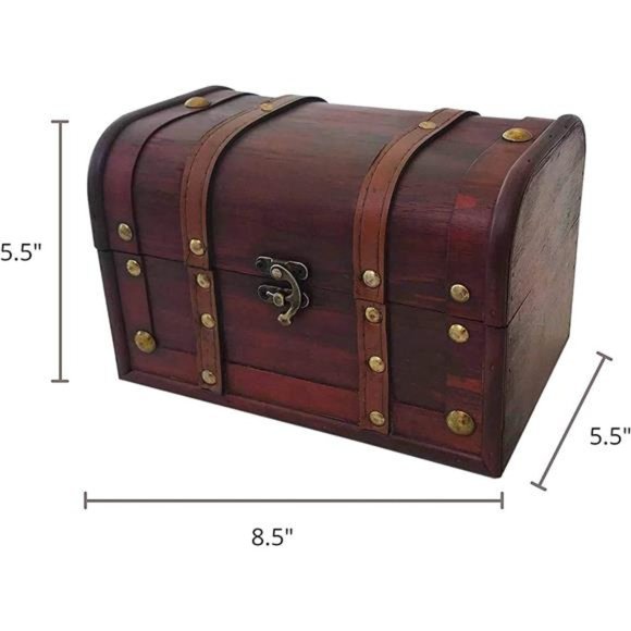 Wood and Leather Treasure Chest Box Decorative Storage Chest Box with Lock - Picture 4 of 7
